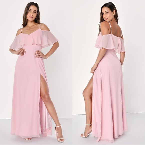 NWOT Lulus Dress Forever Enchanting Light‎ Pink Cold-Shoulder Maxi Dress - Picture 1 of 6